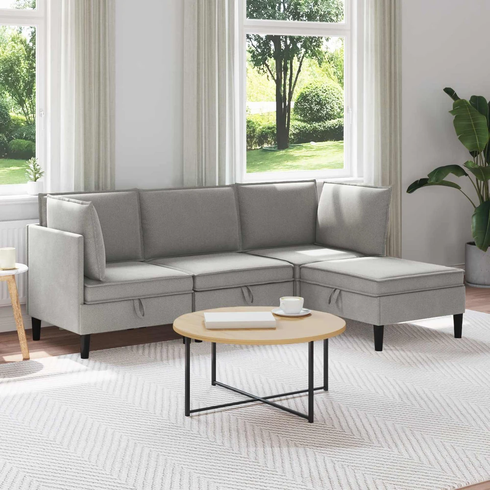 Sofa Svetainės baldų komplektas 4 vnt. Šviesiai pilka Audinys