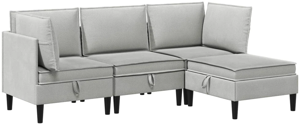 Sofa Svetainės baldų komplektas 4 vnt. Šviesiai pilka Audinys