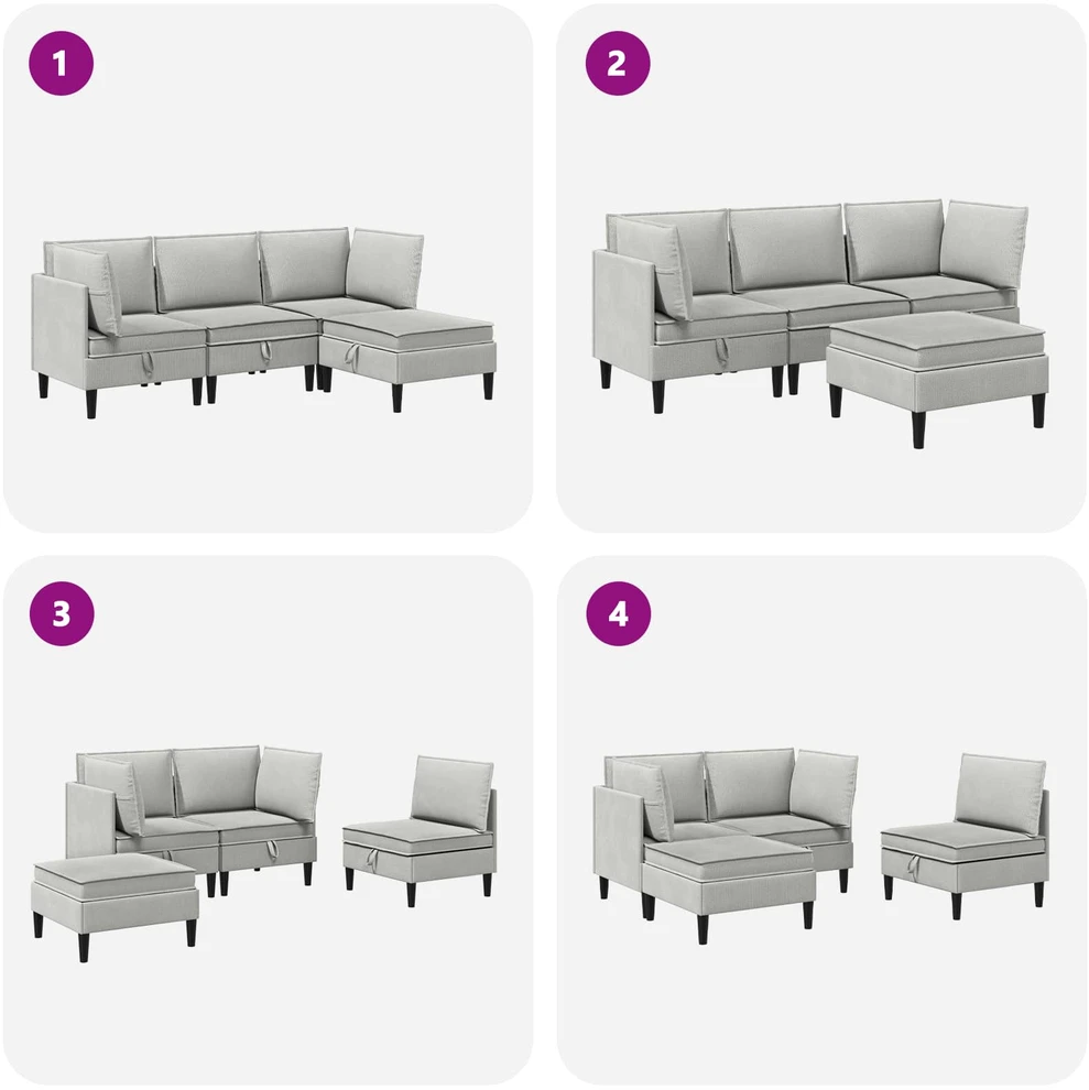 Sofa Svetainės baldų komplektas 4 vnt. Šviesiai pilka Audinys
