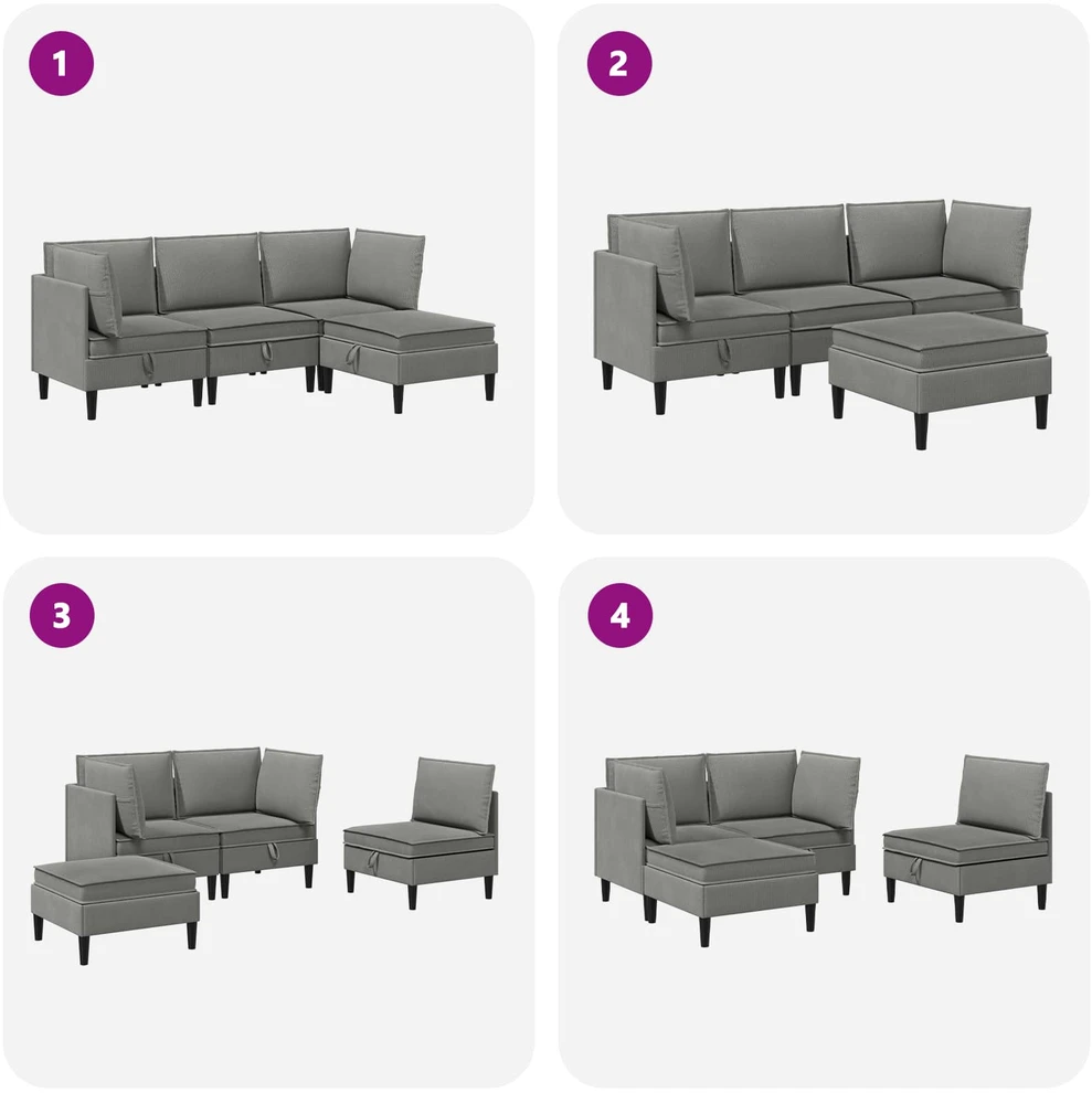 Sofa Svetainės baldų komplektas 4 vnt. Tamsiai pilka Audinys