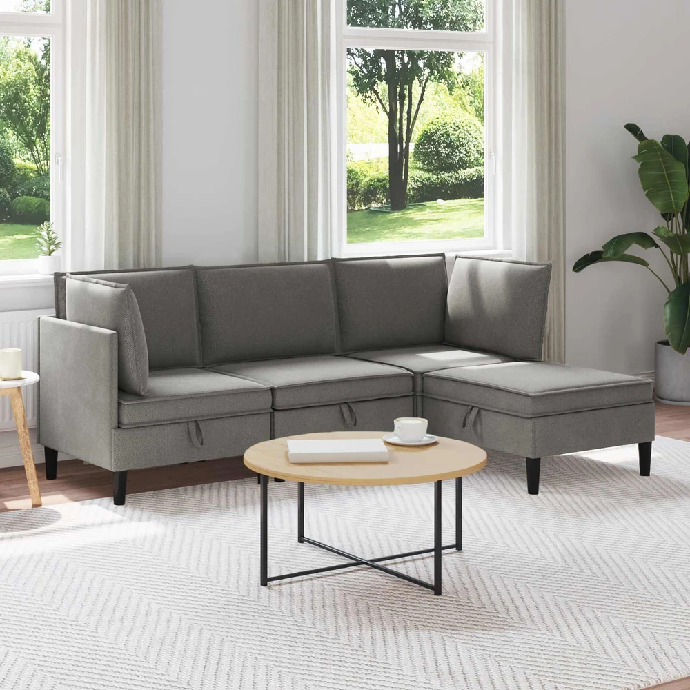 Sofa Svetainės baldų komplektas 4 vnt. Tamsiai pilka Audinys