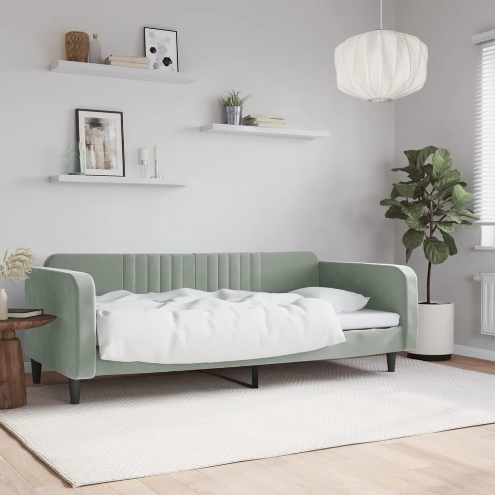 Lova, šviesiai pilkos spalvos, 100x190cm, aksomas