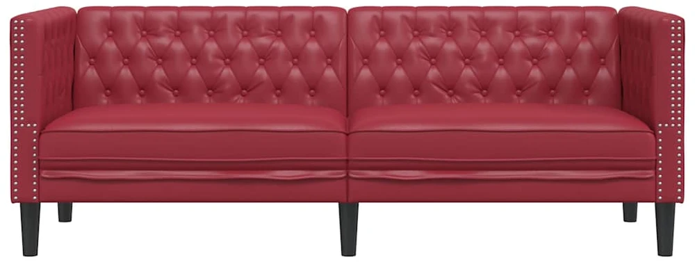 Trivietė chesterfield sofa, raudonojo vyno sp., dirbtinė oda