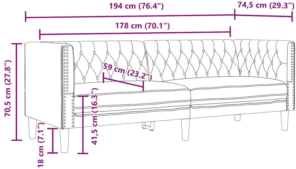 Trivietė chesterfield sofa, raudonojo vyno sp., dirbtinė oda
