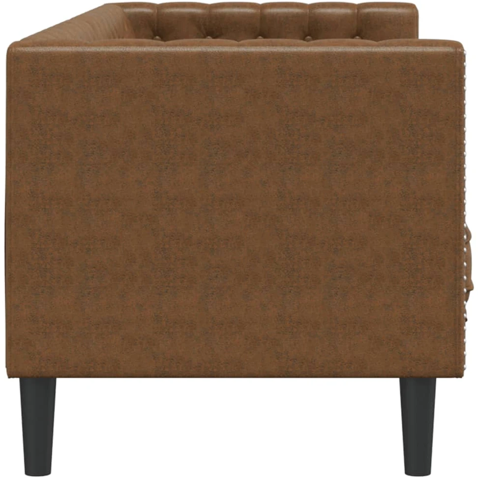 Trivietė chesterfield sofa, rudos spalvos, dirbtinė versta oda