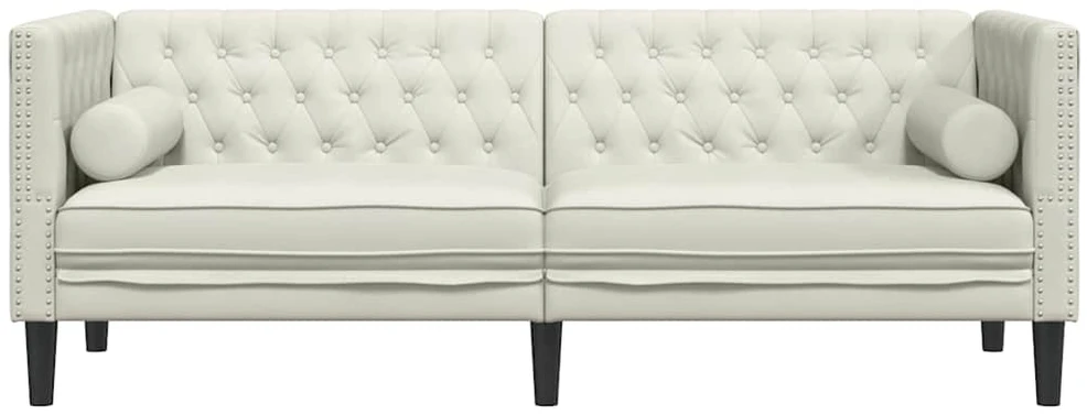 Trivietė chesterfield sofa su pagalvėlėmis, kreminė, aksomas