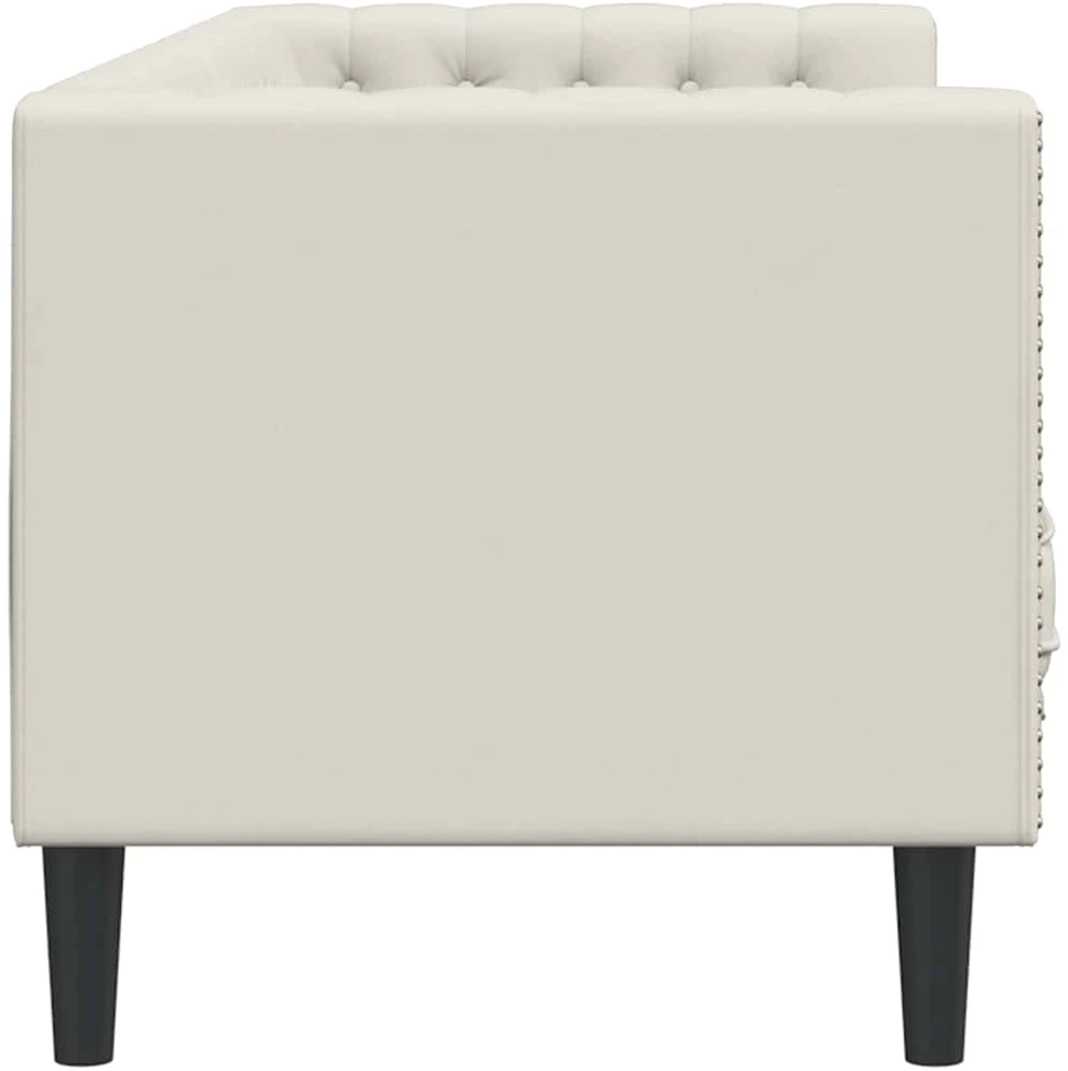 Trivietė chesterfield sofa su pagalvėlėmis, kreminė, aksomas