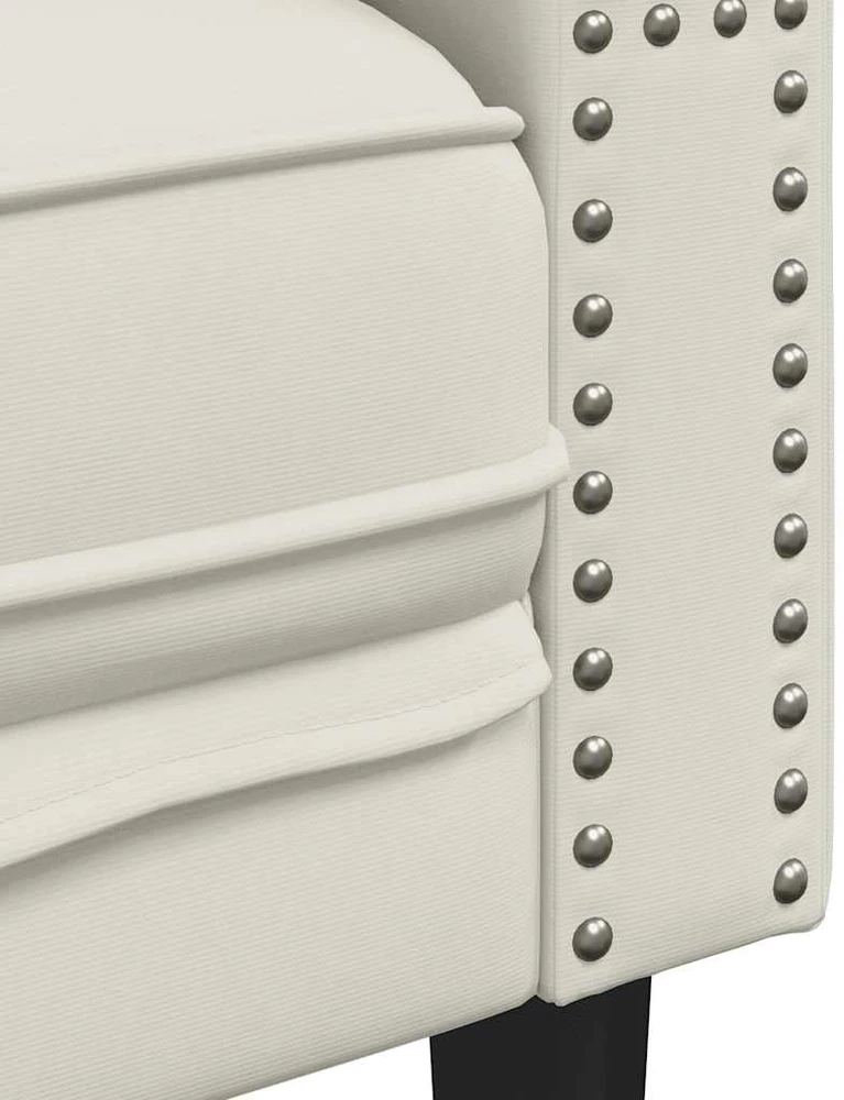 Trivietė chesterfield sofa su pagalvėlėmis, kreminė, aksomas