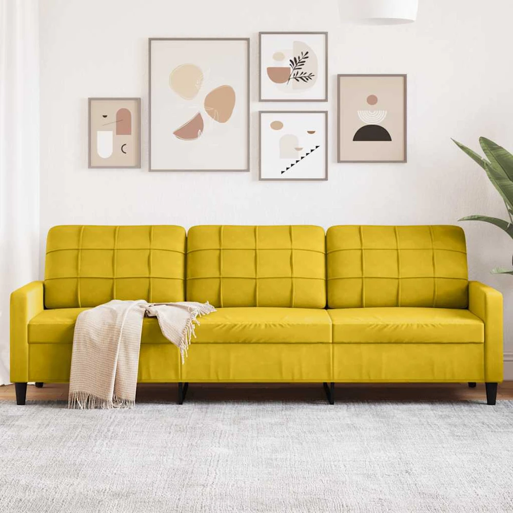 Trivietė sofa, geltonos spalvos, 210cm, aksomas
