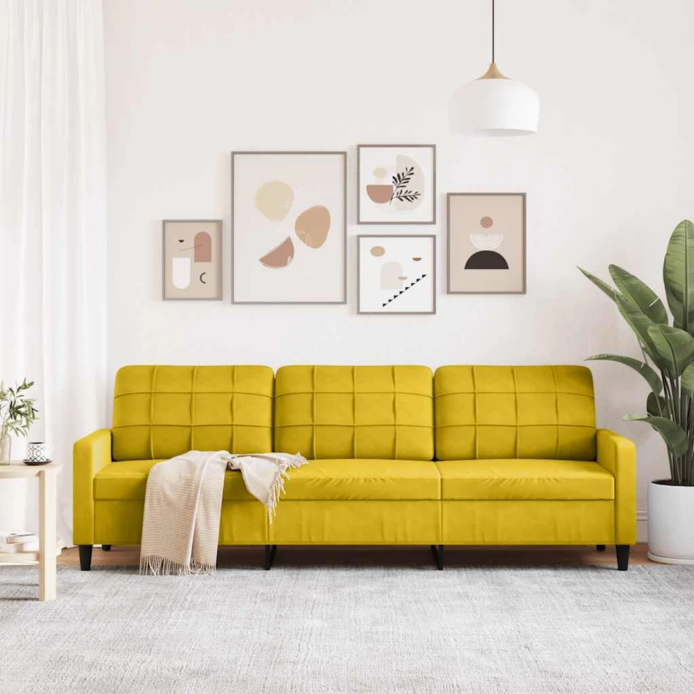 Trivietė sofa, geltonos spalvos, 210cm, aksomas