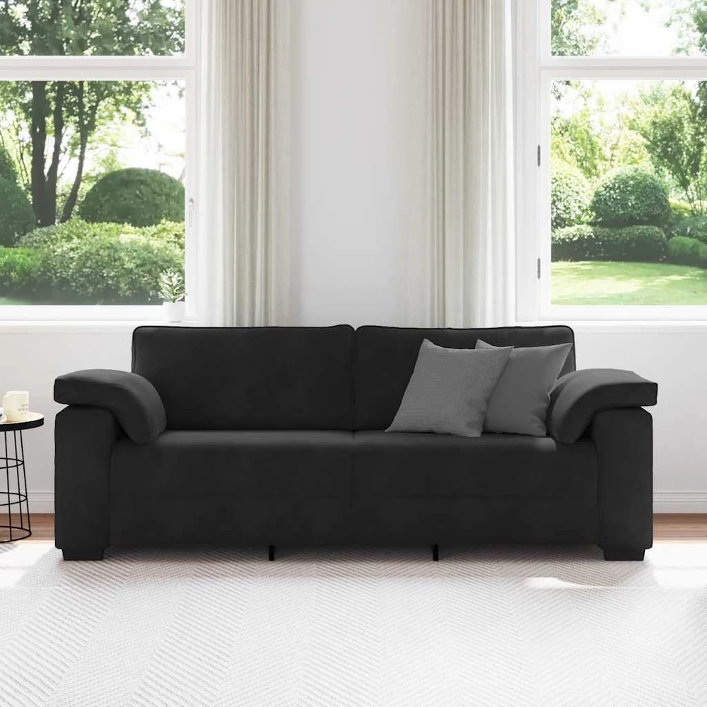 Trivietė sofa, juoda, 220x77x82 cm, aksomas
