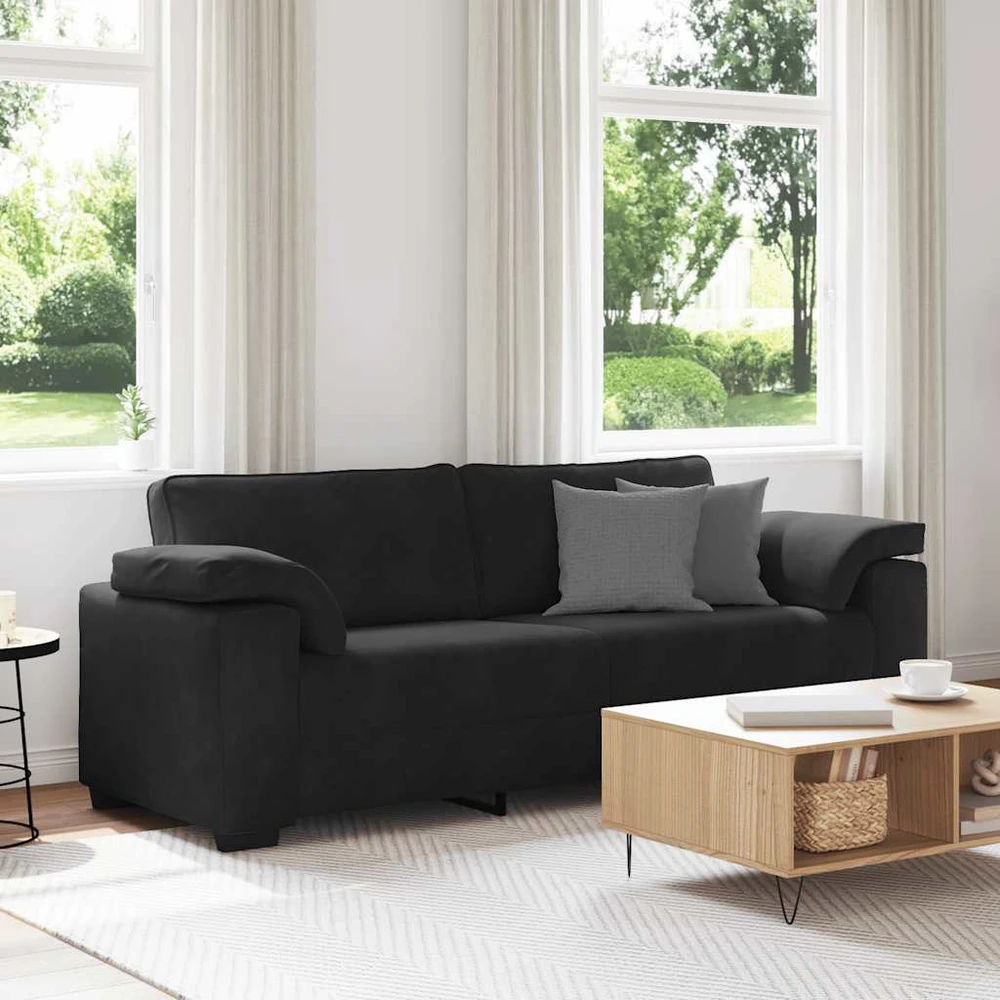 Trivietė sofa, juoda, 220x77x82 cm, aksomas