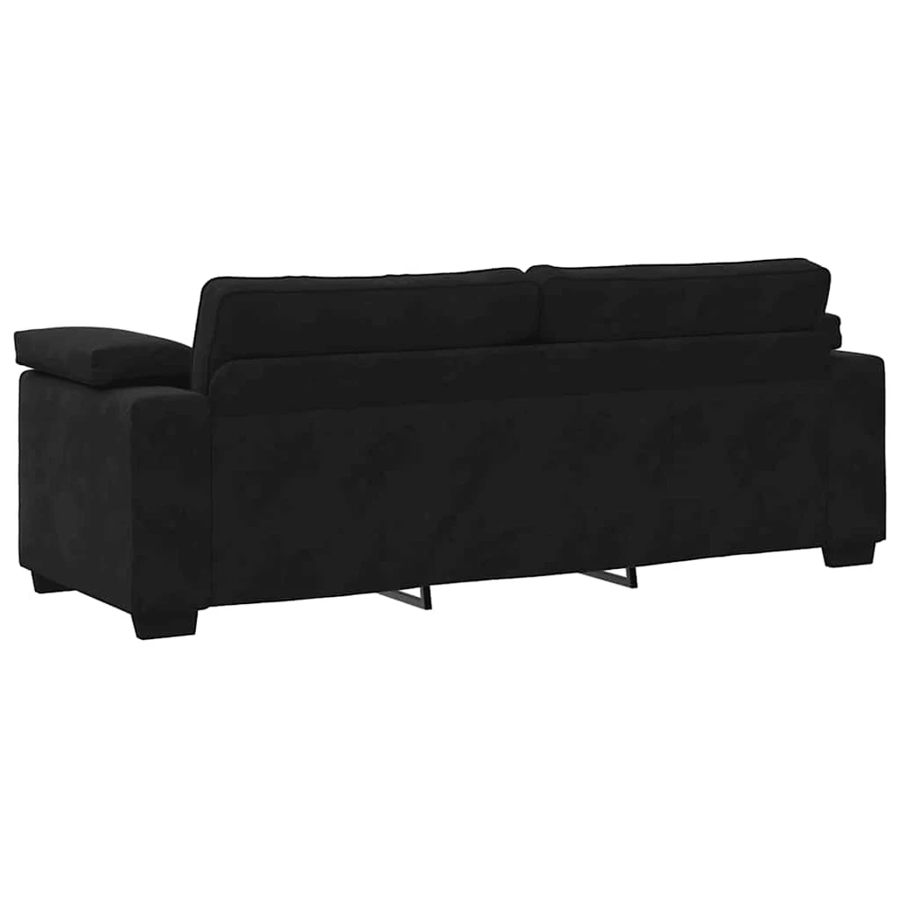 Trivietė sofa, juoda, 220x77x82 cm, aksomas