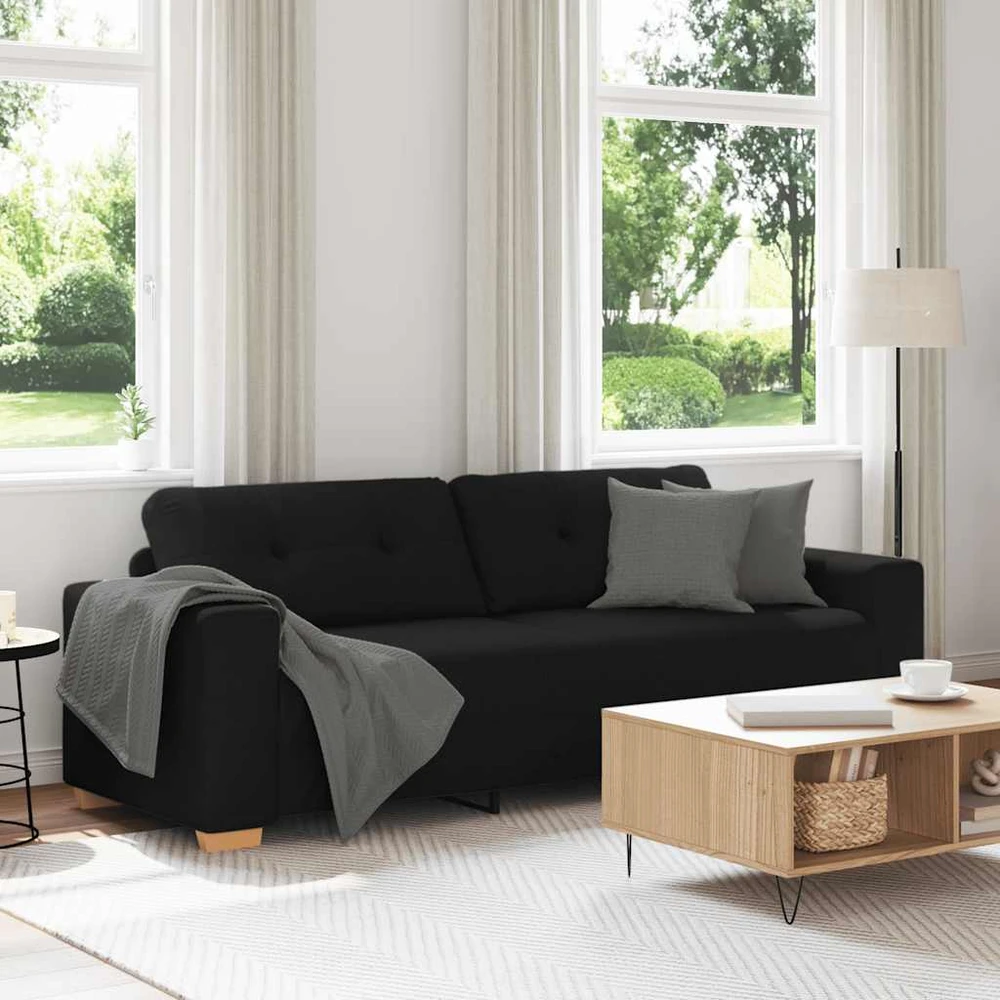 Trivietė sofa, juoda, 220x78x80 cm, audinys