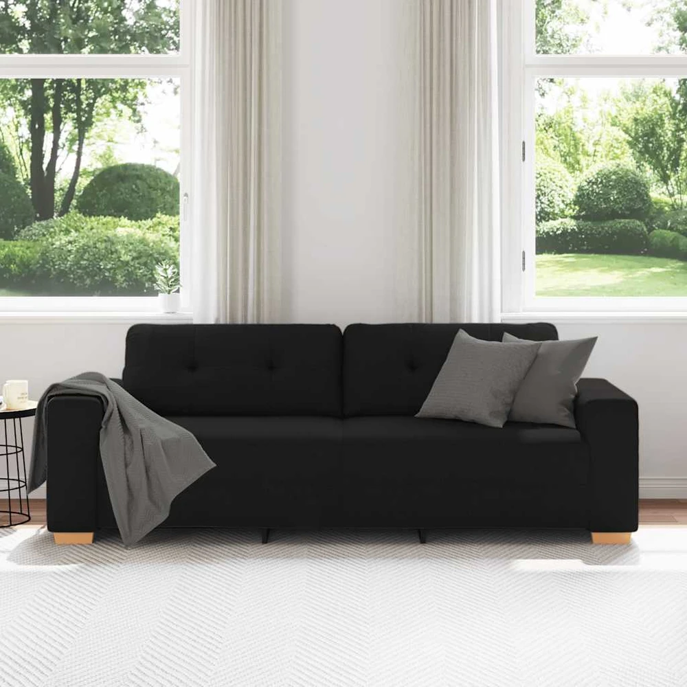 Trivietė sofa, juoda, 220x78x80 cm, audinys
