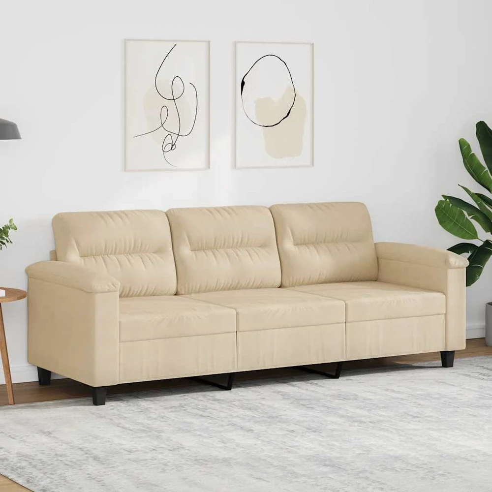 Trivietė sofa, kreminės spalvos, 180cm, mikropluošto audinys