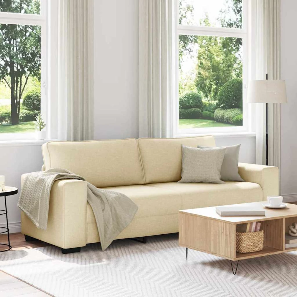Trivietė sofa, kreminės spalvos, 220x77x82 cm, audinys