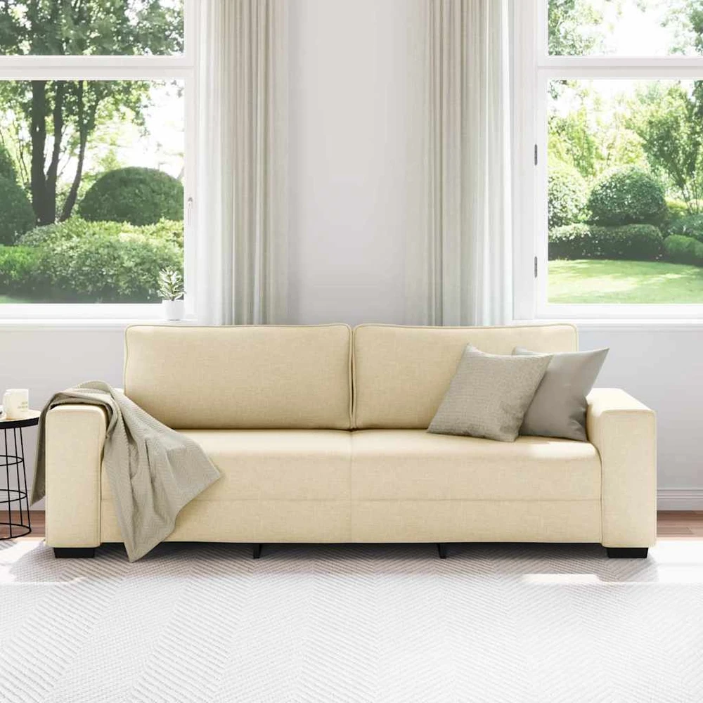Trivietė sofa, kreminės spalvos, 220x77x82 cm, audinys