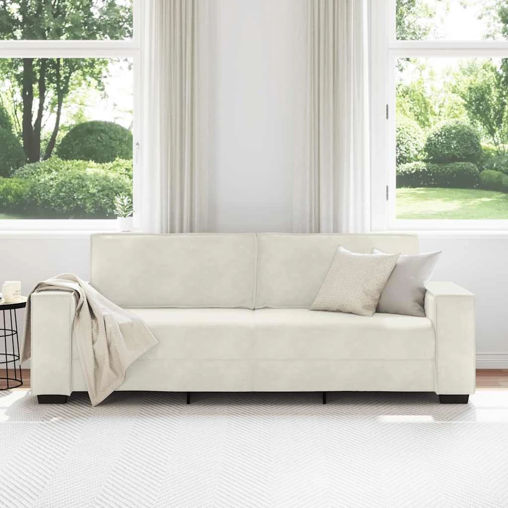 Trivietė sofa, kreminės spalvos, 220x78x84 cm, aksomas