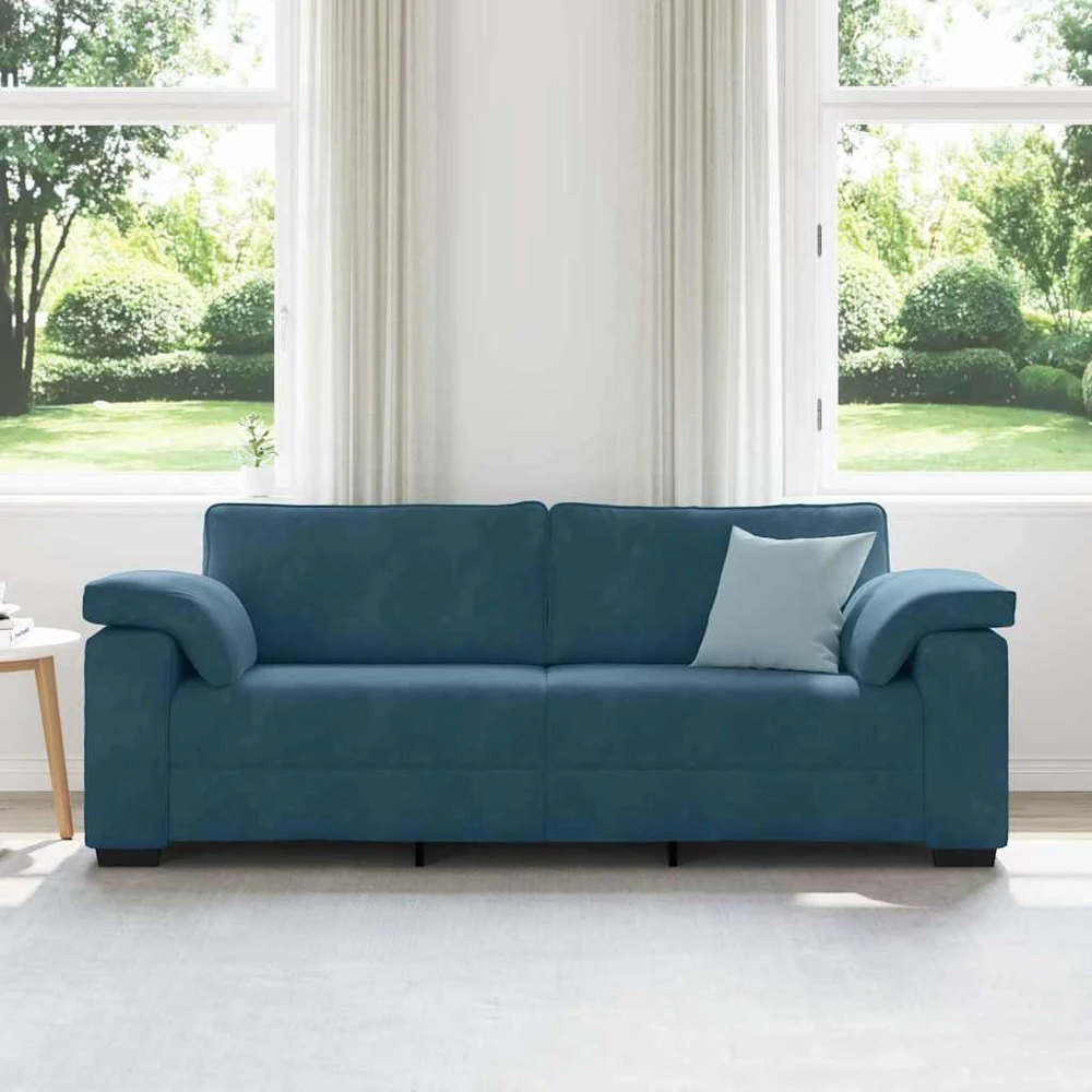 Trivietė sofa, mėlyna, 220x77x82 cm, aksomas