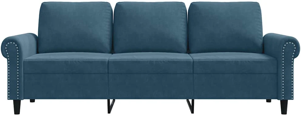 Trivietė sofa, mėlynos spalvos, 180cm, aksomas