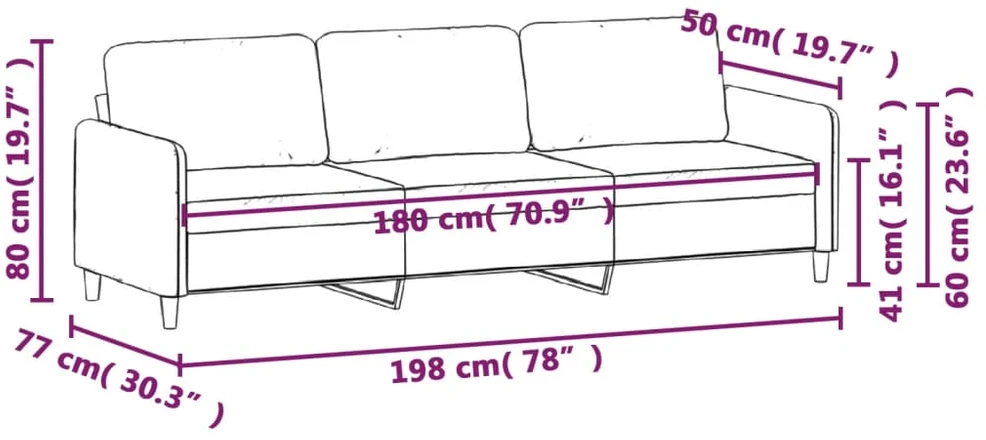Trivietė sofa, raudonojo vyno spalvos, 180cm, audinys