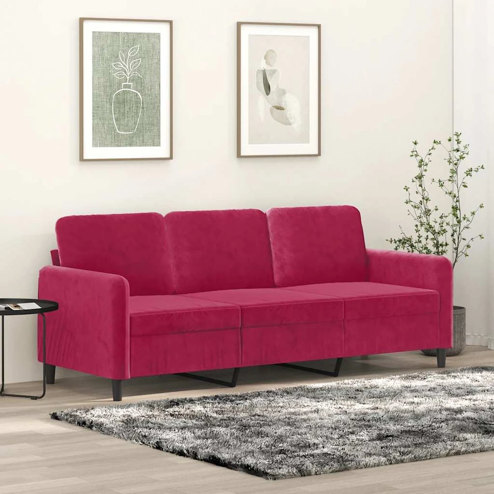 Trivietė sofa, raudonojo vyno spalvos, 180cm, aksomas