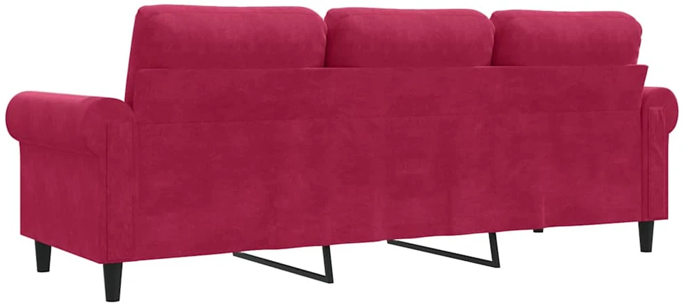 Trivietė sofa, raudonojo vyno spalvos, 180cm, aksomas