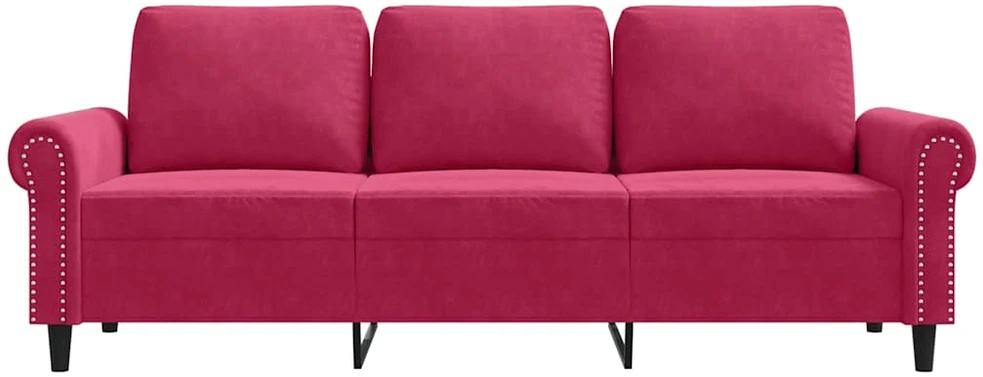 Trivietė sofa, raudonojo vyno spalvos, 180cm, aksomas