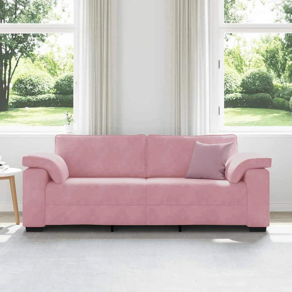 Trivietė sofa, rožinė, 220x77x82 cm, aksomas