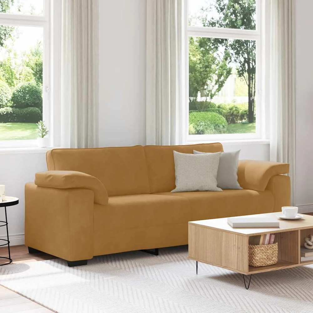 Trivietė sofa, ruda, 220x77x82 cm, aksominė