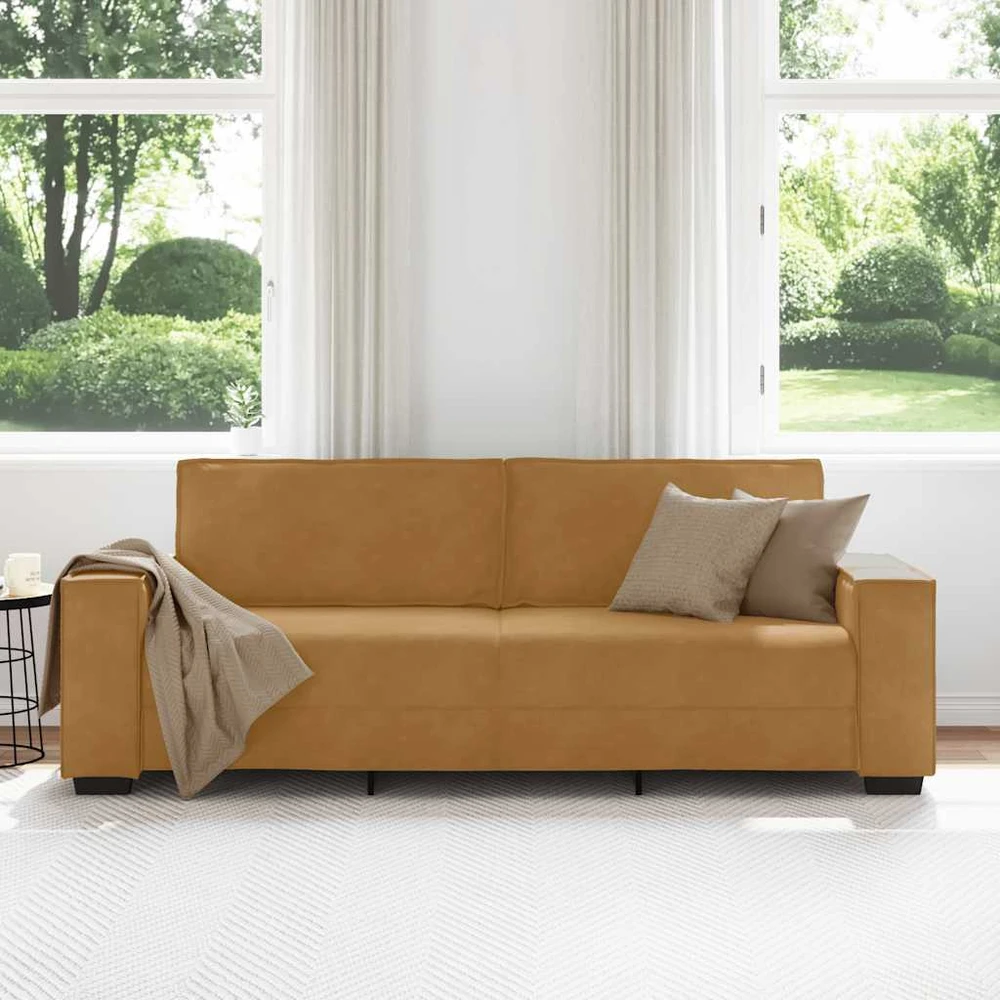 Trivietė sofa, ruda, 220x78x84 cm, aksominė