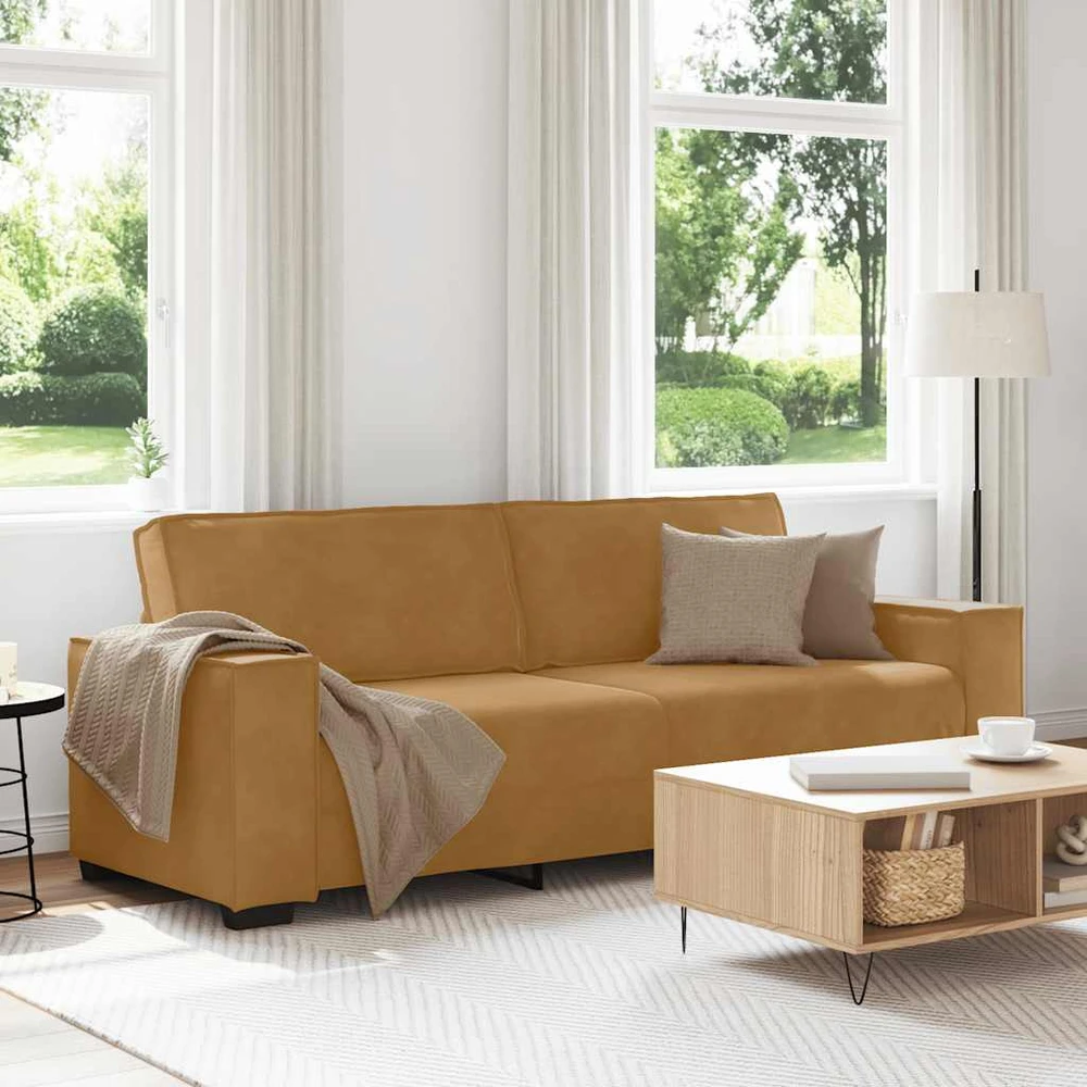 Trivietė sofa, ruda, 220x78x84 cm, aksominė
