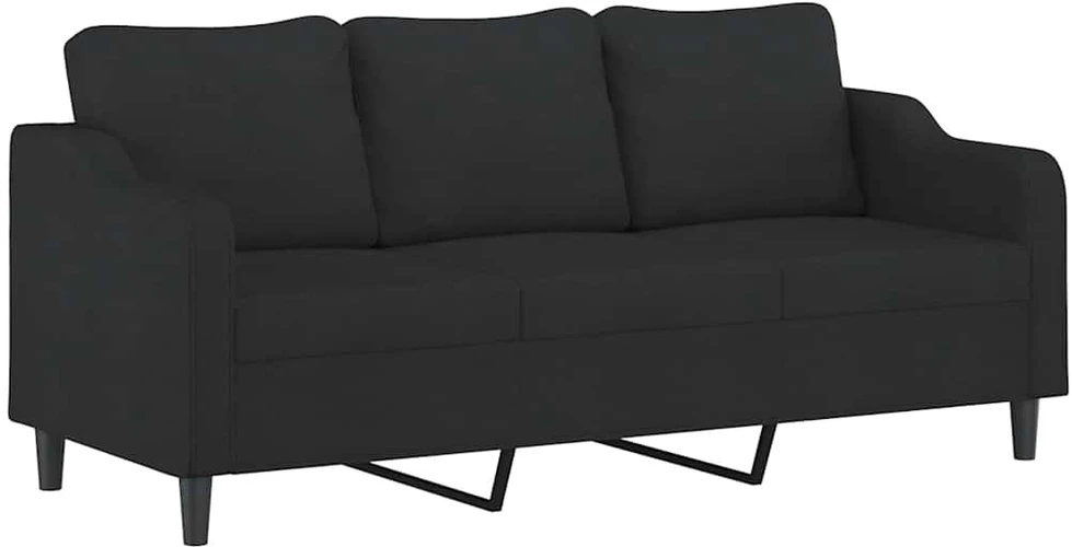 Trivietė sofa su pagalvėlėmis, juodos spalvos, 180cm, audinys