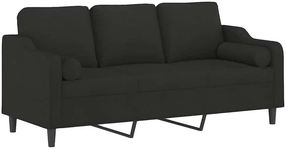 Trivietė sofa su pagalvėlėmis, juodos spalvos, 180cm, audinys