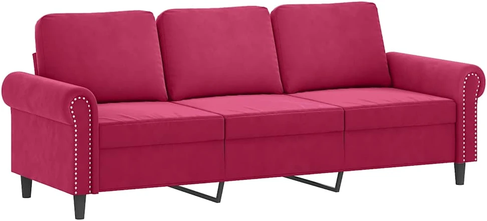 Trivietė sofa su pagalvėlėmis, raudonojo vyno, 180cm, aksomas