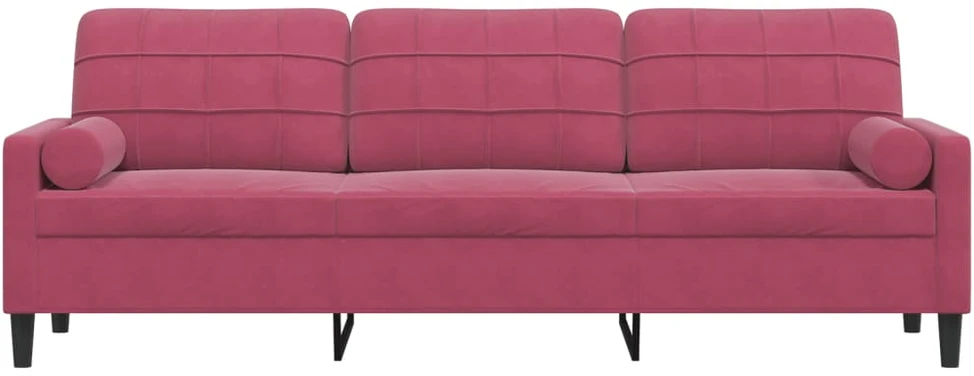 Trivietė sofa su pagalvėlėmis, raudonojo vyno, 210cm, aksomas