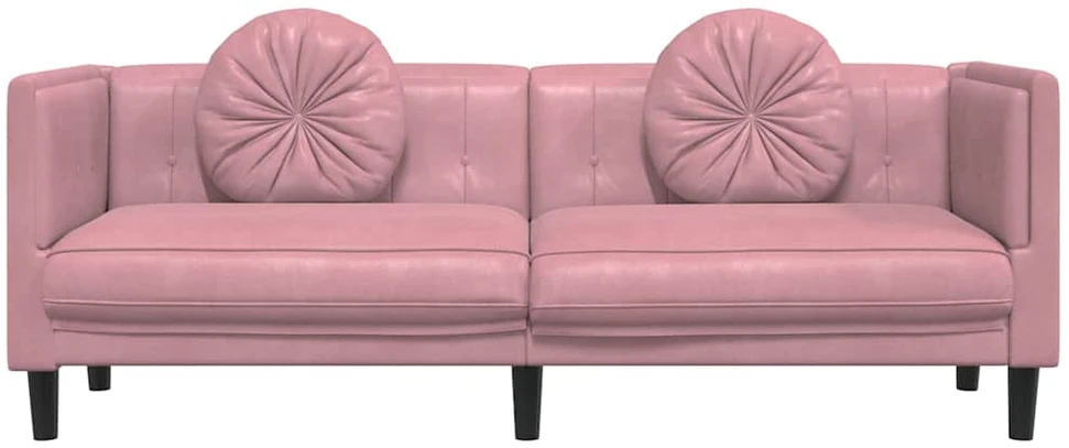 Trivietė sofa su pagalvėlėmis, rožinės spalvos, aksomas