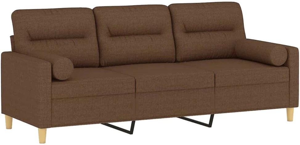 Trivietė sofa su pagalvėlėmis, rudos spalvos, 180cm, audinys