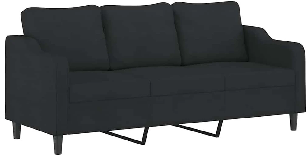 Trivietė sofa su pakoja, juodos spalvos, 180cm, audinys