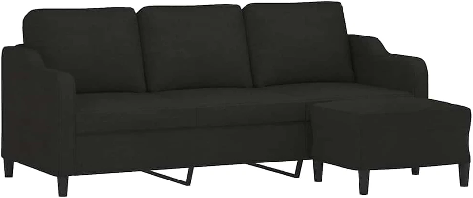 Trivietė sofa su pakoja, juodos spalvos, 180cm, audinys