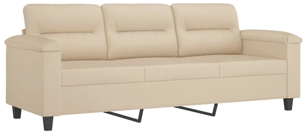 Trivietė sofa su pakoja, kreminė, 180cm, mikropluošto audinys