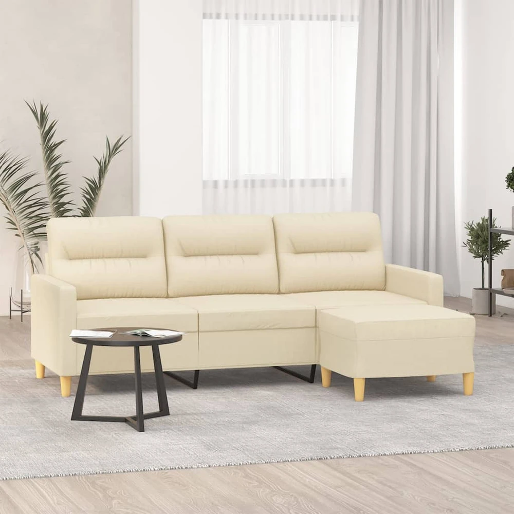 Trivietė sofa su pakoja, kreminės spalvos, 180cm, audinys