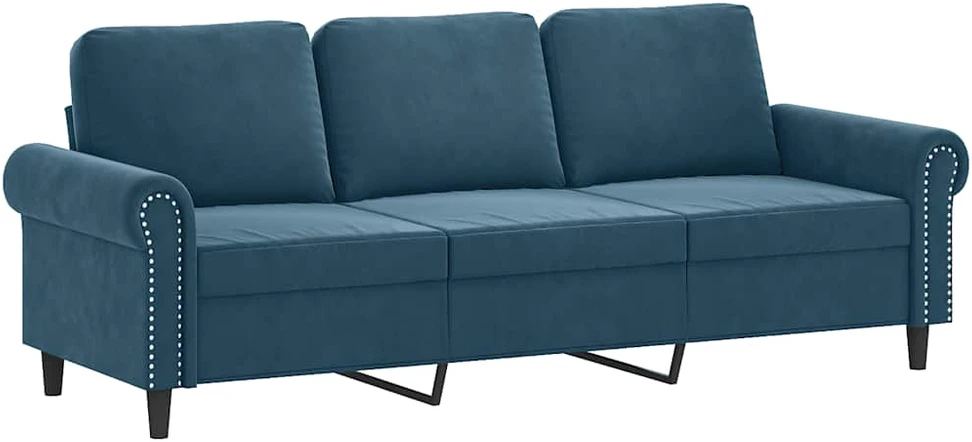 Trivietė sofa su pakoja, mėlynos spalvos, 180cm, aksomas