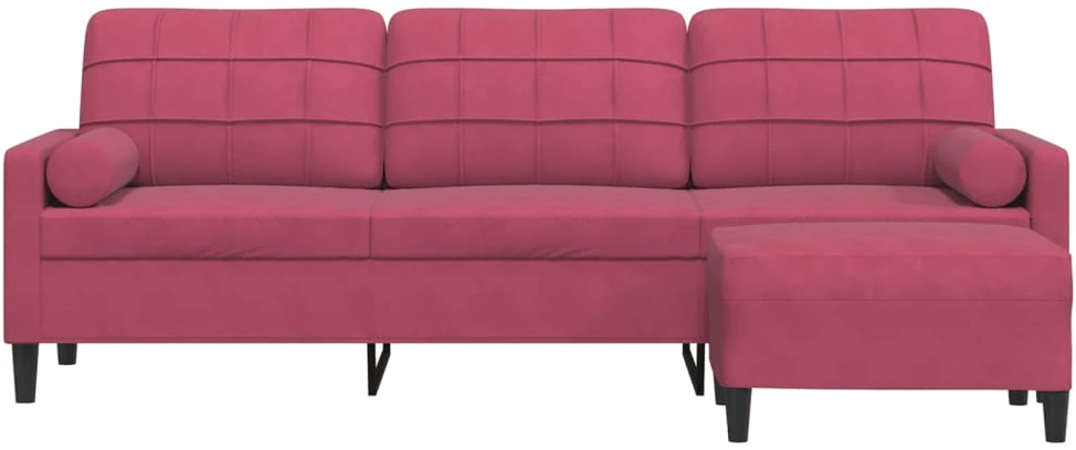 Trivietė sofa su pakoja, raudonojo vyno spalvos, 210cm, aksomas