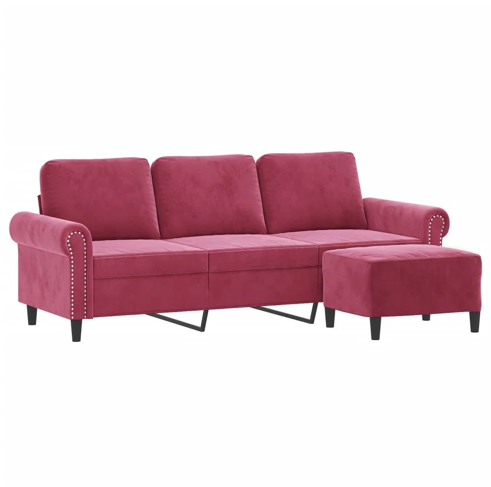 Trivietė sofa su pakoja, raudonojo vyno spalvos, 180cm, aksomas