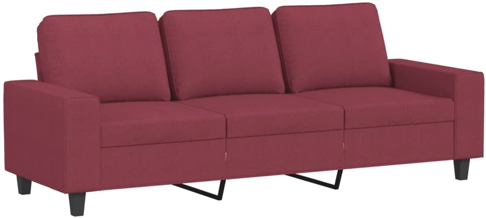 Trivietė sofa su pakoja, raudonojo vyno spalvos, 180cm, audinys