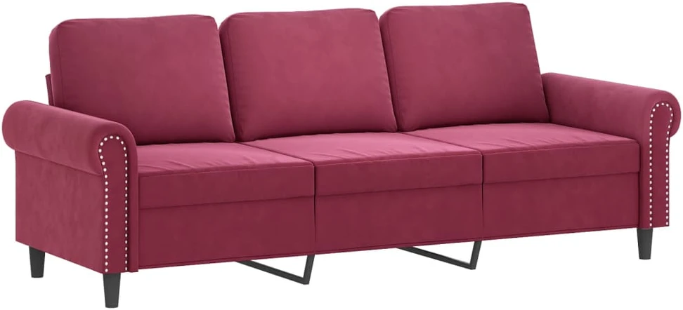 Trivietė sofa su pakoja, raudonojo vyno spalvos, 180cm, aksomas