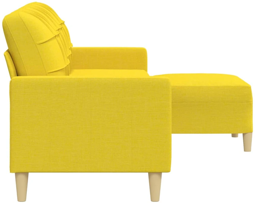 Trivietė sofa su pakoja, šviesiai geltona, 210cm, audinys