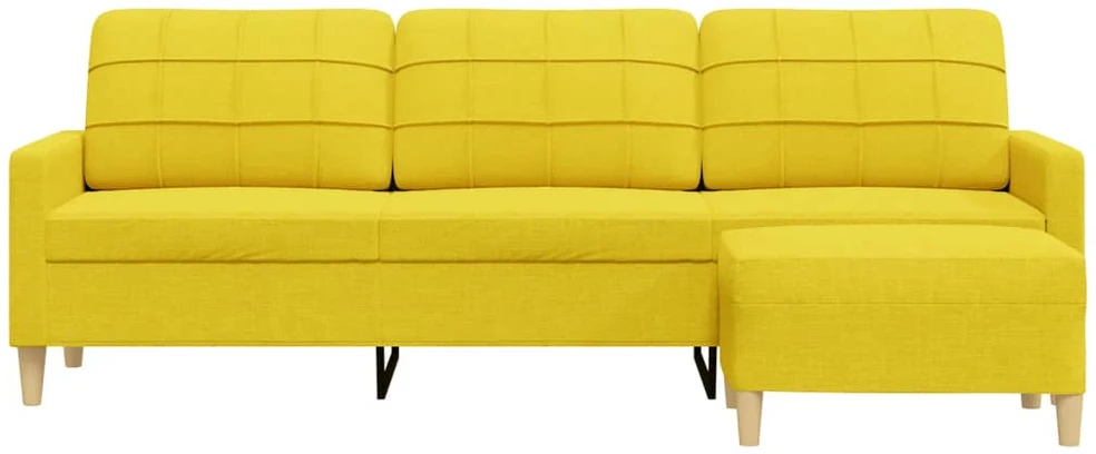 Trivietė sofa su pakoja, šviesiai geltona, 210cm, audinys